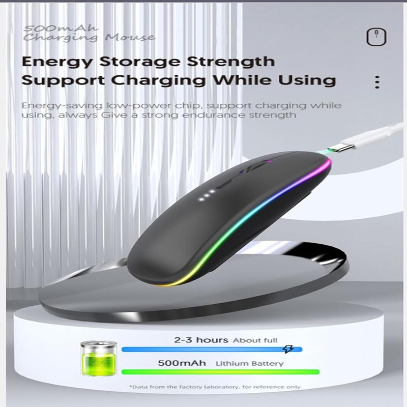 Guiheng Wireless Bluetooth Mouse,LED Dual Mode Rechargeable Silent Slim Laptop Mouse,Portable(BT5.2+USB Receiver) Dual Mode Computer Mice,for Laptop,Desktop Computer,ipad Tablet,Phone,TV (Grey) - Image 5